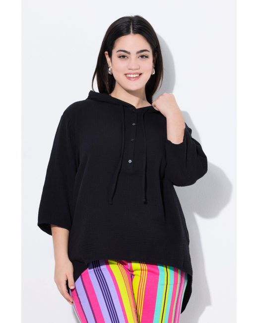 Angel of Style Black Longbluse Bluse A-Linie Musselin Kapuze