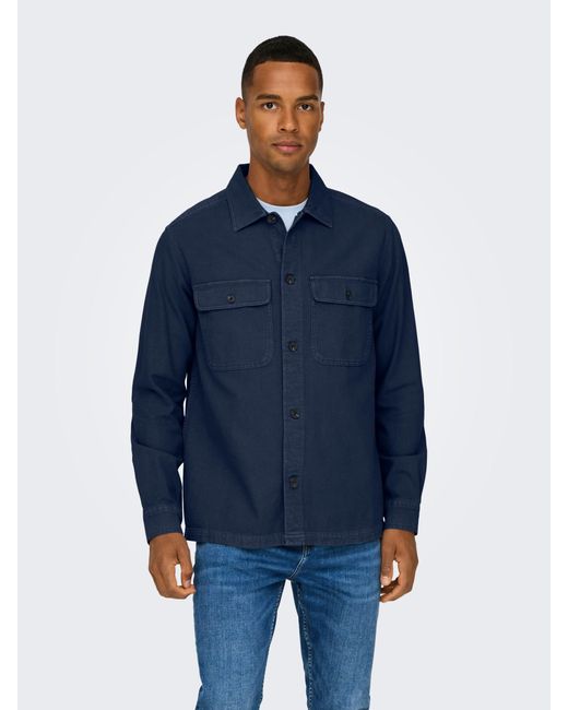 Only & Sons Langarmhemd ONSOLIVER TWILL OVERDYE OVERSHIRT BF in Blue für Herren