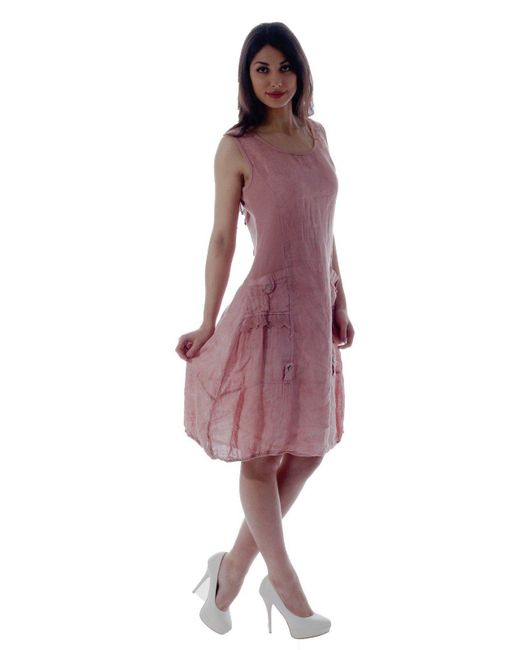 Charis Moda Sommerkleid Leinen Kleid ärmellos mit schönen Details | Lyst DE