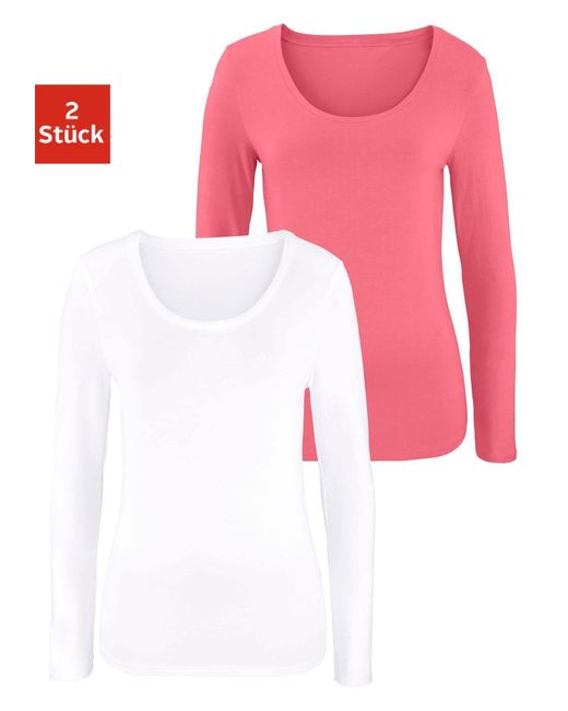 vivance active Pink Langarmshirt (2er-Pack) aus elastischer Baumwoll-Qualität