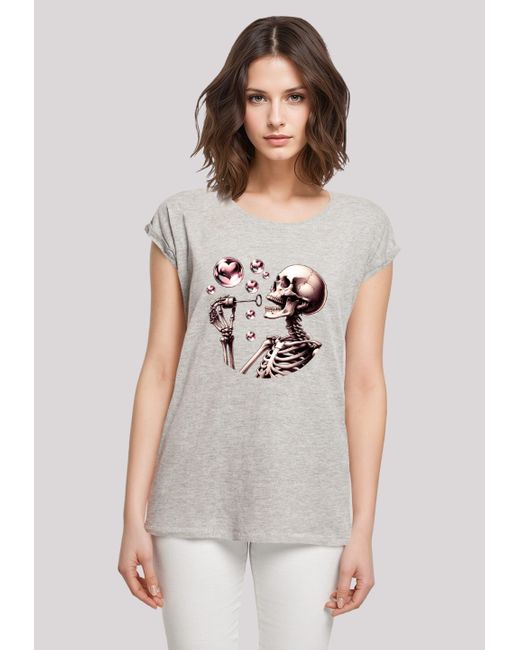 F4NT4STIC White Shirt Niedliches Goth Skelett Herz Seifenblasen Premium Qualität