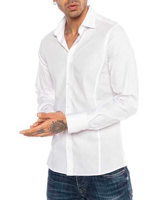 Redbridge Langarmhemd in Slim Fit – Kentkragen, Unifarben, Eleganter & Zeitloser Look in White für Herren