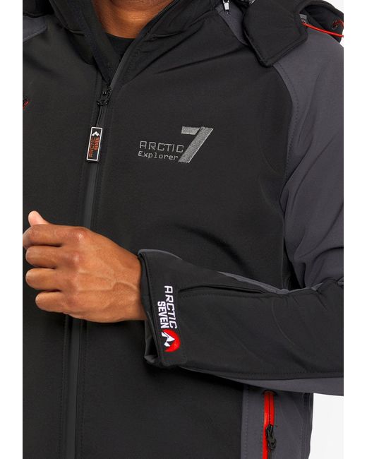 Arctic Seven Softshelljacke ASRACEE Funktionsjacke mit abnehmbarer Kapuze in Black für Herren