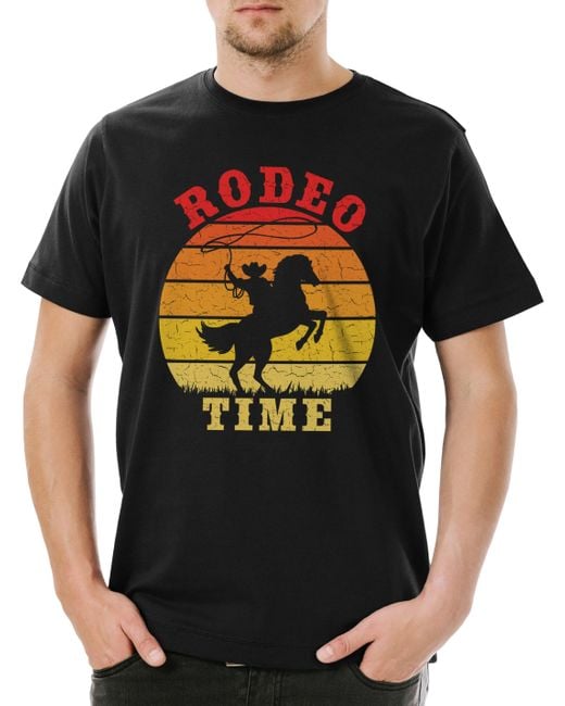 Urban Backwoods Print- Rodeo Time T-Shirt Pferd Cowboy Country Horse Cowgirl Hut Lasso in Black für Herren