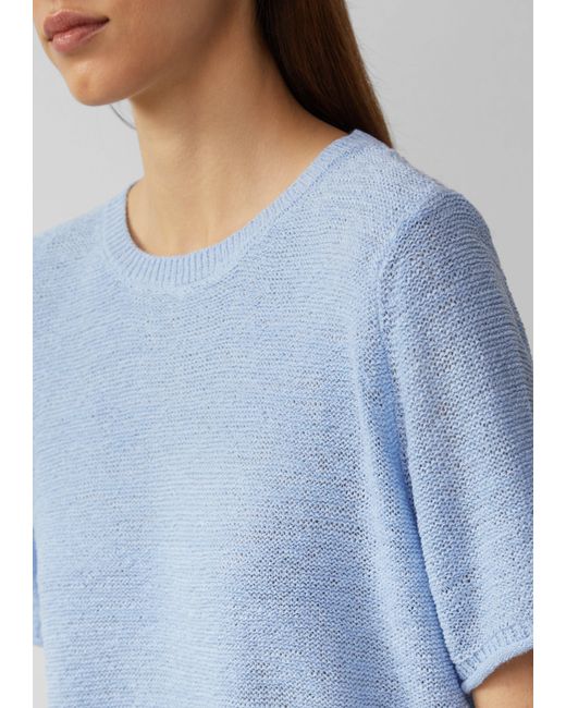 QS Blue Strickpullover Kurzarmpullover aus Bändchengarn