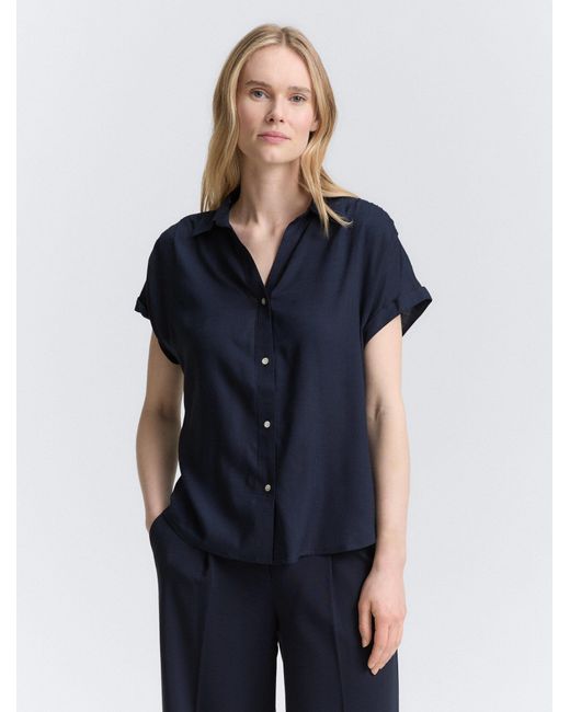 Tom Tailor Blue Kurzarmbluse Loose Fit Bluse aus Viskose