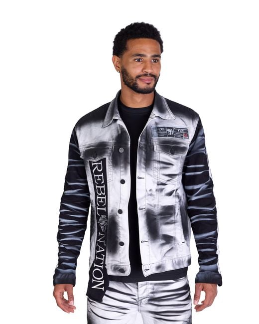 KINGZ Batik Designer Jeansjacke Totenkopf Weiß XXL in Blue für Herren