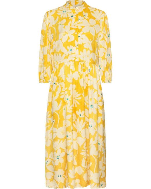 Reitmayer Yellow Midikleid Blumen-Kleid mit Stehkragen