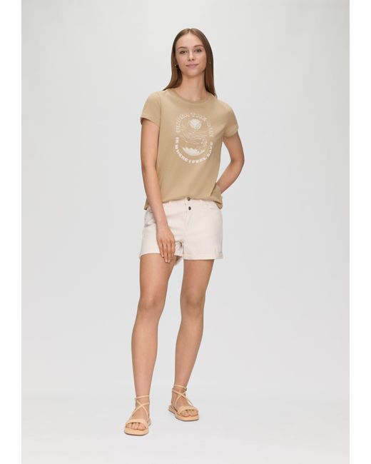 QS Natural Kurzarmshirt Baumwoll-T-Shirt mit Frontprint und Rippblende