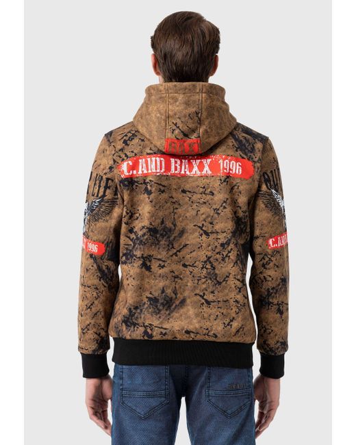 Cipo & Baxx Kapuzenpullover Sweatshirts mit Allover-Print in Brown für Herren