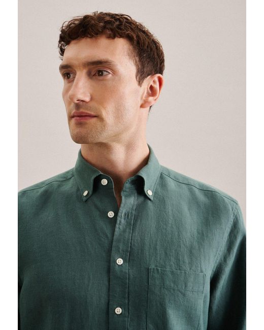 Seidensticker Businesshemd Schwarze Rose Regular Langarm Button-Down-Kragen Uni in Green für Herren