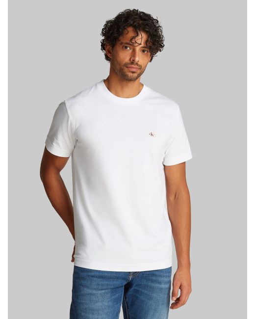 Calvin Klein Rundhalsshirt WOVEN LABEL REGULAR TEE Logostickerei in White für Herren