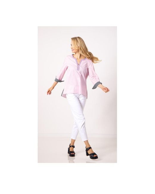 SER Pink Druckbluse Bluse, Classic Stripes W4240114 auch in groß Größen