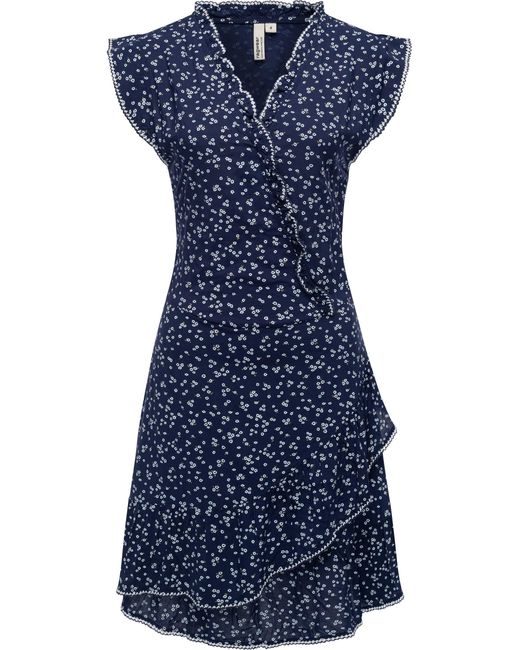 Ragwear Blue Volantkleid Chantalia stylisches Sommerkleid mit Print und Rüschen