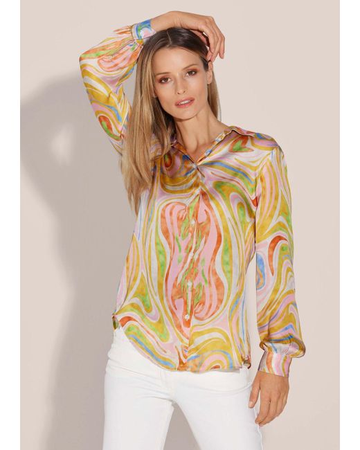 Madeleine Multicolor Hemdbluse Longbluse mit Unikat-Print