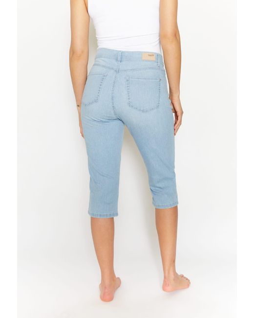 ANGELS Blue Slim-fit- Capri-Jeans Anacapri im Used-Look mit Label-Applikationen