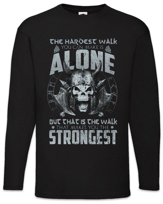 Urban Backwoods Langarmshirt The Hardest Walk Langarm T-Shirt Walhalla Odhin Wikinger Wotan Vikings in Black für Herren