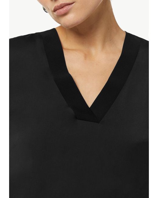 Comma, Black Langarmbluse Satin-Bluse mit ü Rippbündchen