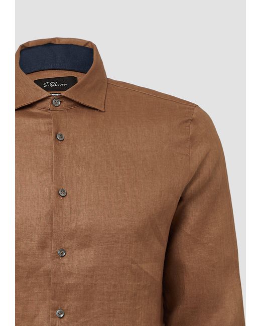 S.oliver Kurzarmhemd Tailored Fit: Langarmhemd aus Leinen mit elegantem Glanz in Brown für Herren