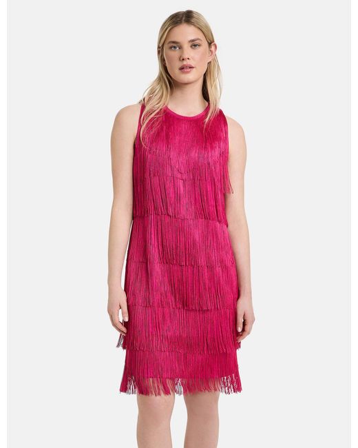 Taifun Pink Minikleid Ärmelloses Kleid mit Fransen-Details
