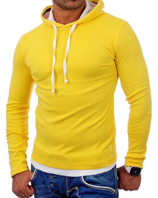 Reslad Kapuzen Sweatshirt RS-1003 (1-tlg) Kapuzensweatshirt Layer-Look in Yellow für Herren