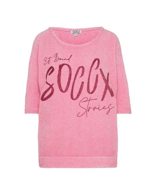 SOCCX Pink 3/4 Arm-Pullover mit Fledermaus-Ärmeln