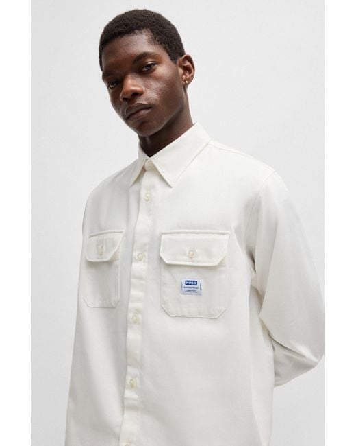 HUGO Langarmhemd Ekynone mit Brusttaschen in White für Herren