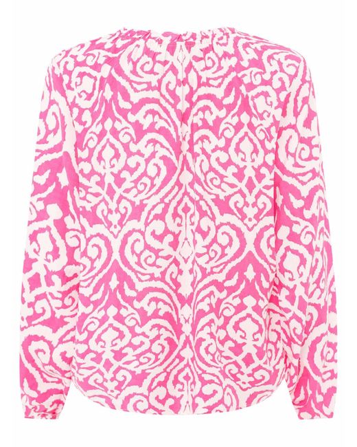 Zwillingsherz Pink Schlupfbluse "Ornamente" tollem Ornament Muster, Bindeband mit Tasseln