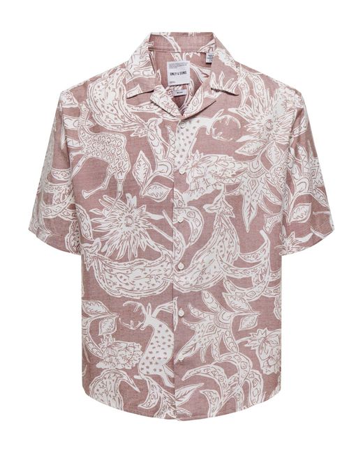 Only & Sons Kurzarmhemd Sommer Hemd mit Resort-Kragen 7559 in Terracotta in Pink für Herren