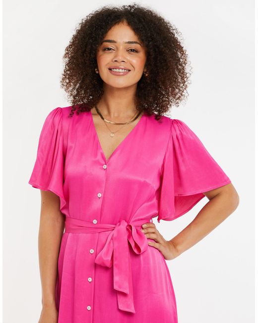 Threadbare Pink Sommerkleid THB Salad Satin Midi (1-tlg) mit tollem Bindeband an der Taille