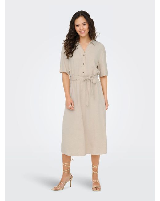 Jacqueline De Yong Natural Shirtkleid Klassisches Design mit Kragen und Bindegürtel