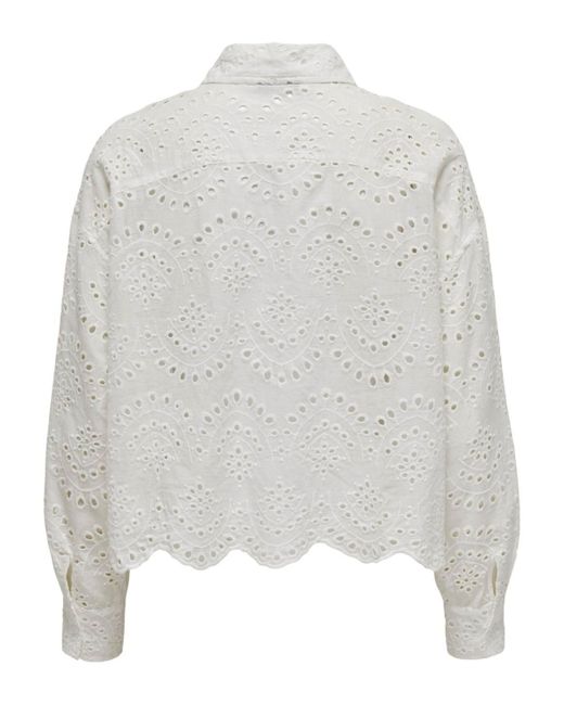 ONLY White Langarmbluse Valais (1-tlg) Lochmuster