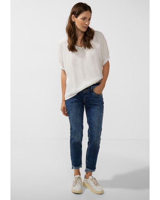 Fit Bequeme Street One Jeans Lyst | Indi (1-tlg) DE in Casual in Authentic Blau Deep Fransen