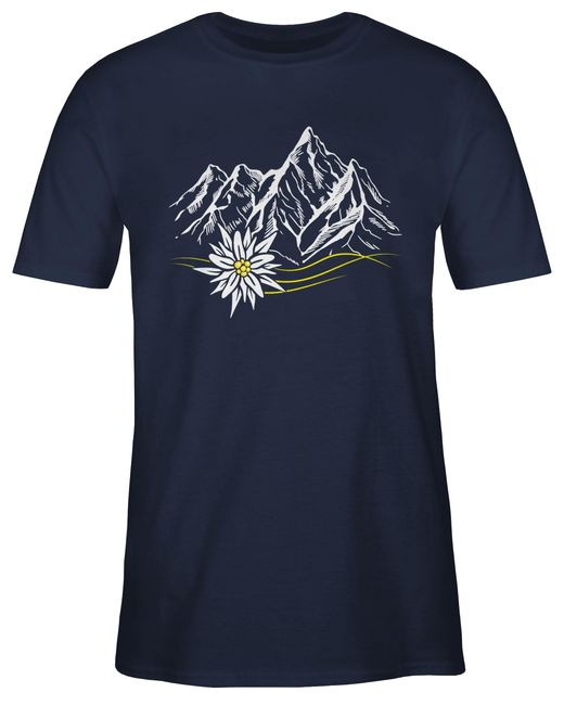Shirtracer T-Shirt Edelweiß Berge Wandern Wanderlust Berg ruft Alpen Mode für Oktoberfest in Blue für Herren