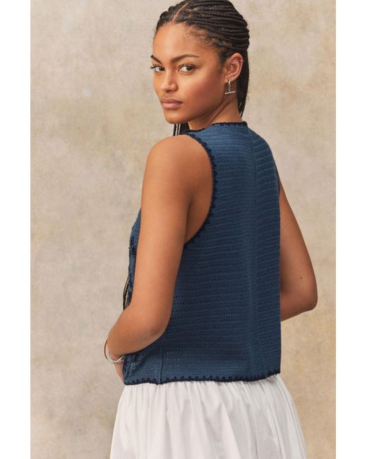 Next Blue Anzugweste Strickpullunder mit Blumenstickerei (1-tlg)