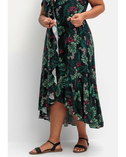 Sheego Green Sommerkleid Große Größen mit Tropenprint und Volant