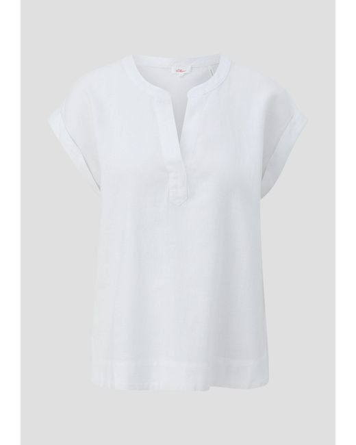 S.oliver White Kurzarmbluse Blusenshirt aus Leinenmix