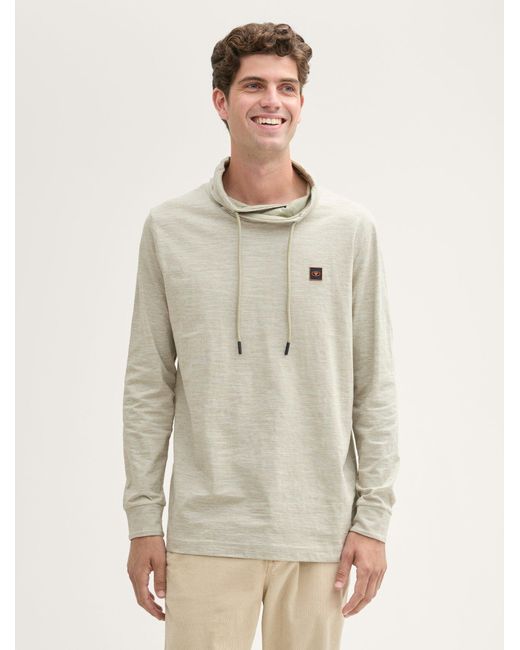 Tom Tailor Langarmshirt Stehkragen mit Logo Badge in Natural für Herren