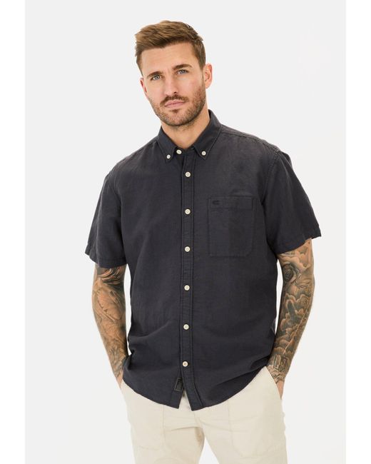 Camel Active Kurzarmhemd aus einem Baumwoll-Leinenmix Button-Down in Black für Herren