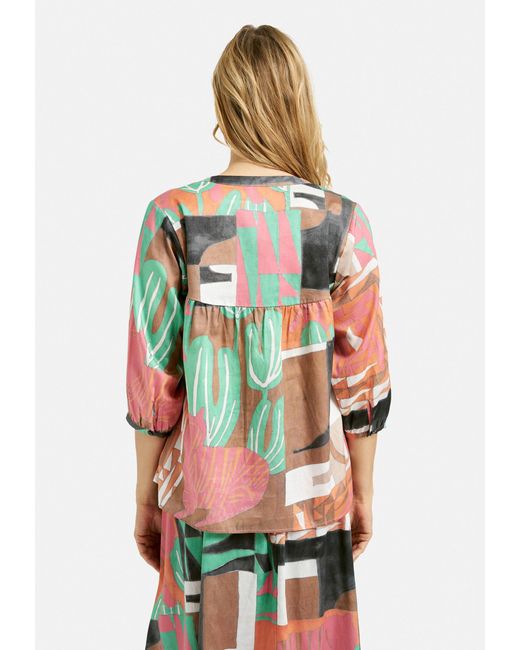 Milano Italy Green Langarmbluse BLOUSE W GATHERING AE 3/4 SLEEVES