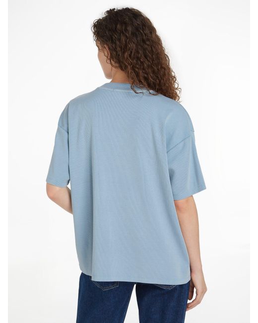 Calvin Klein Blue T-Shirt WASHED RIB LABEL BOYFRIEND TEE mit Logomarkenpatch