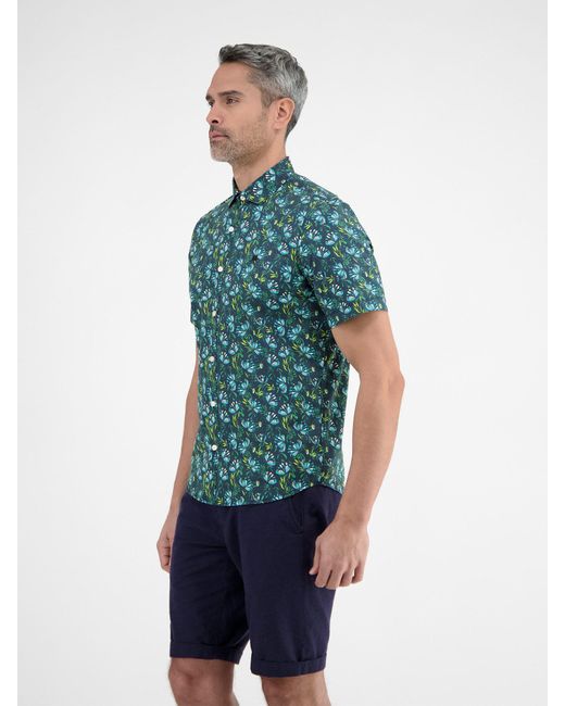 Lerros Kurzarmhemd Poplin-Stretchhemd, floral gemustert in Blue für Herren