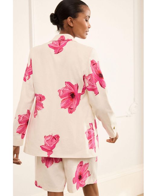 Next Pink Jackenblazer Blazer mit Blumen-Print und Leinenanteil (1-tlg)