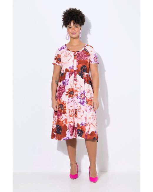 MIAMODA Red Midi-Jerseykleid A-Linie Allover-Print