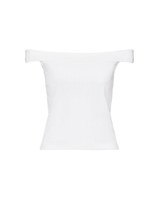 Esprit White Geripptes, schulterfreies T-Shirt (1-tlg)