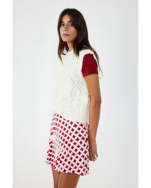 No Matter What Red Sweater Geometrisches Muster ärmelloses Strickpullover