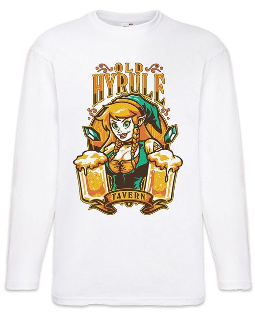 Urban Backwoods Langarmshirt Old Hyrule Tavern I Langarm T-Shirt Link Adventure Legend Game Retro in White für Herren
