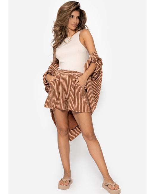 SassyClassy Pink Shorts Musselin Sommer Hose kurz mit Streifenmuster Gestreifte lockere Musselinshorts aus Baumwolle