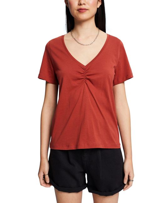 Edc By Esprit T-Shirt Shirt mit Raffung in Rot | Lyst DE
