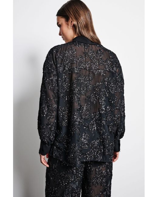 Next Black Langarmhemd Transparente Bluse mit Pailletten (1-tlg)